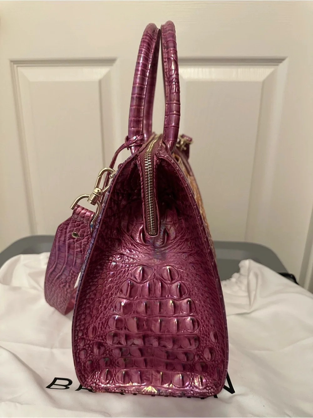 Brahmin Grapefruit Ombré Melbourne Croc-Embossed Satchel NWOT